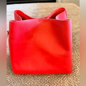 Almost Perfect Portland Leather Vibrant Red Shoulder Bag- Butterfly bucket